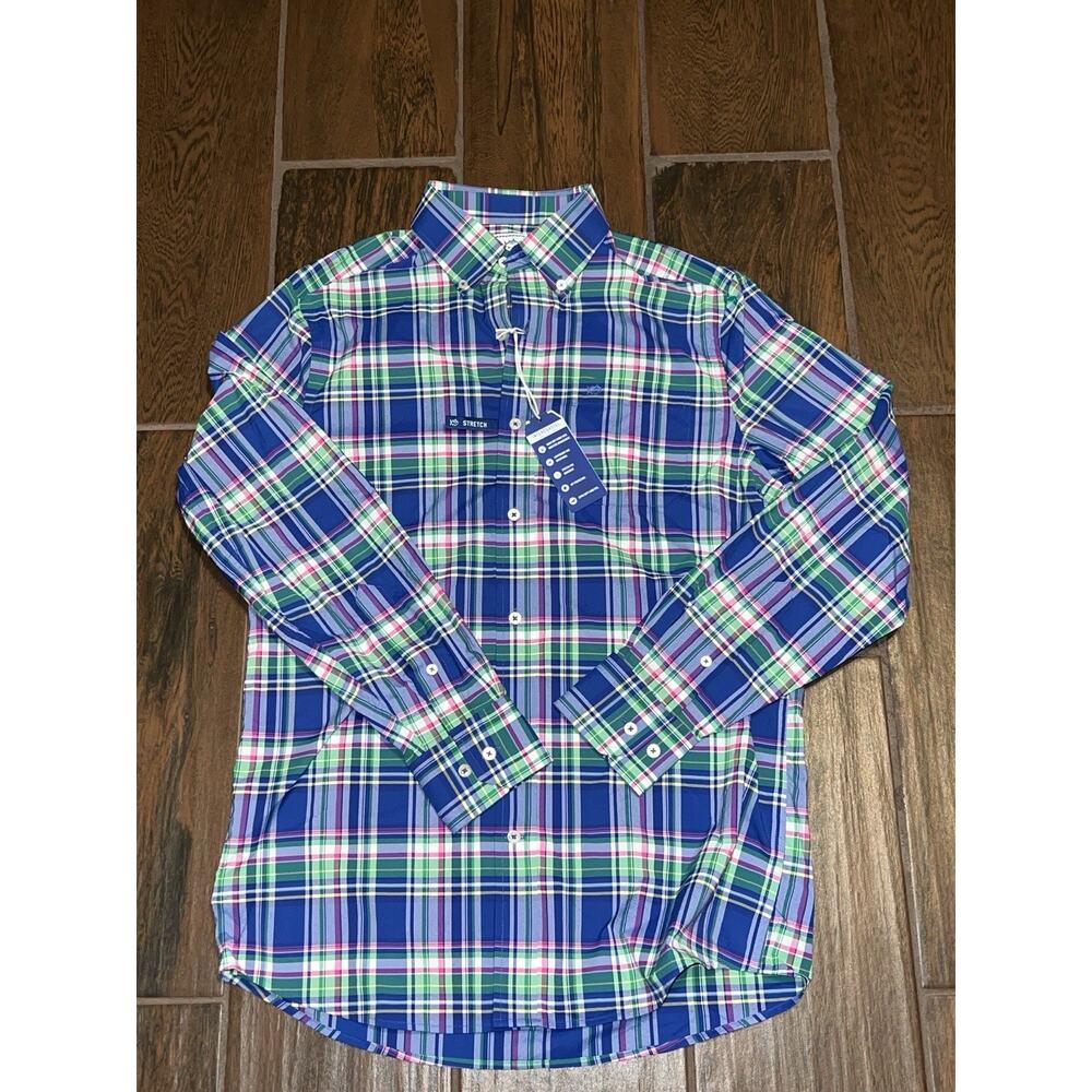 Southern Tide Mens Shirt S Intercoastal Woodward Plaid Blue Performance MSRP 138